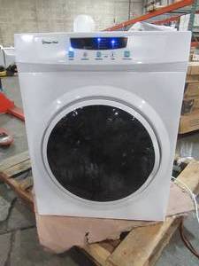 lot 219 image: Magic Chef Compact 3.5 cu. ft. Electric Dryer in White, MCSDRT35W - Works and Spins, Very Quiet - Slight Scratch and Dent.