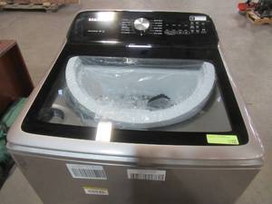 lot 220 image: Samsung 27 in. 5.0 cu. ft. High Efficiency Champagne Top Load Washing Machine with Active Wash Jet, ENERGY STAR, WA50T5300AC - Front Dented - Works.