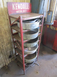 lot 373 image: KENDALL MOTOR OIL PAN STAND WITH PANS