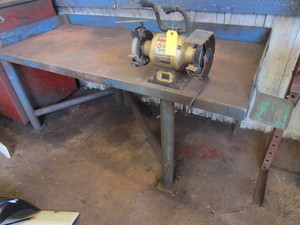 lot 402 image: CLARKE METALWORKER BENCH GRINDER AND STEEL WORK TABLE