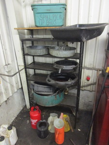 lot 456 image: STEEL SHELF WITH OIL DRAIN PANS