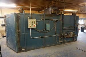 lot 1 image: Commercial Powder Coat Paint Booth With Oven Dust Collector and Overhead Material Track