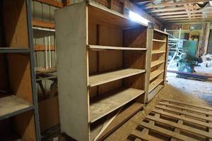 lot 68 image: Large Wheeled Wood Shelving Unit