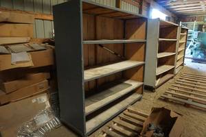 lot 69 image: Large Wheeled Wood Shelving Unit