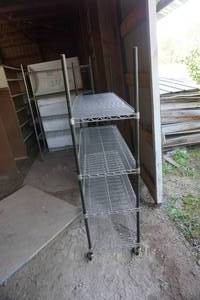lot 71 image: Metal Wheeled Adjustable Shelving Unit