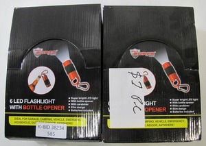 lot 585 image: 35 Pack MAX FORCE Mini 6 LED Flashlights with Bottle Opener - Assorted Colors