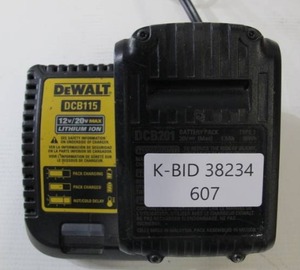 lot 607 image: DeWalt DCB115 12V20V Lithium Ion Battery Charger with 1.5AH Battery Pack
