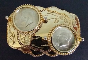 Belt Buckle With Two 40% Silver Kennedy Half Dollars