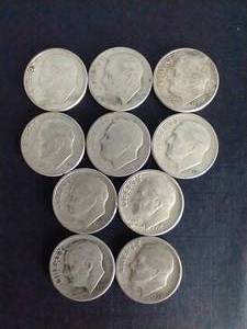 10 90% Silver Roosevelt Dimes