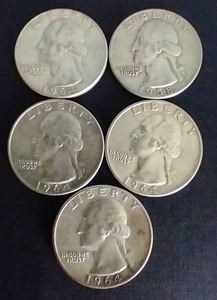 5 90% Silver Washington Quarters
