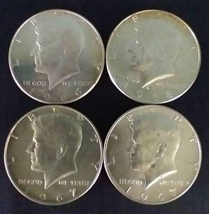 4 40% Silver Kennedy Half Dollars
