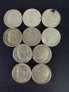 10 90% Silver Roosevelt Dimes