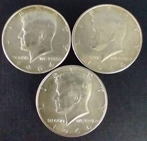 3 1964 Kennedy 90% Silver Half Dollars