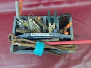 lot 8 image: wood crate of Misc tools