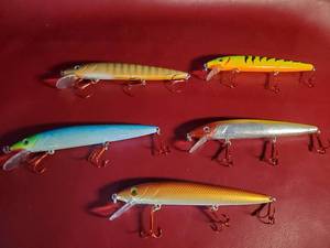 lot 2 image: Lot of 5 - custom hand painted fishing lures with individual containers