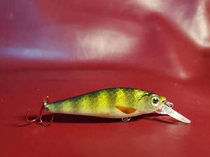 lot 3 image: One of a kind - custom hand painted Perch fishing lure with container