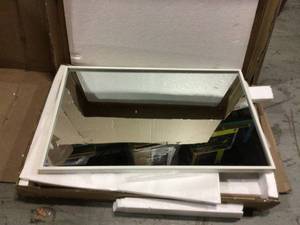 lot 3 image: Small Rectangle White Modern Mirror (18 in. H x 28 in. W) (customer return) (see pictures) 