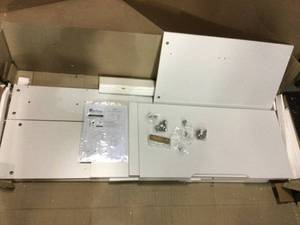 lot 23 image: 54 in. L-Shaped White Computer Desk with Shelves by Furinno (customer return) (see pictures)  