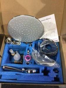 lot 42 image: 3-Spray Patterns with 2.5 GPM 10 in. 2 Functions Wall Mount Round Dual Shower Heads in Spot in Chrome (Valve Included) (customer return) (see pictures) 