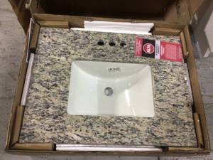 lot 46 image: Home Decorators Collection 25 in. W x 19 in. D Granite Vanity Top in Santa Cecilia with White Single Trough Sink (customer return) (see pictures) 