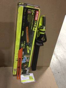 lot 49 image: RYOBI ONE 22 in. 18-Volt Lithium-Ion Cordless Battery Hedge Trimmer (Tool Only) (customer return) (see pictures) 