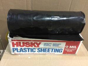 lot 64 image: 10 ft. x 100 ft. Black 2 mil Plastic Sheeting by HUSKY (customer return) (see pictures) 