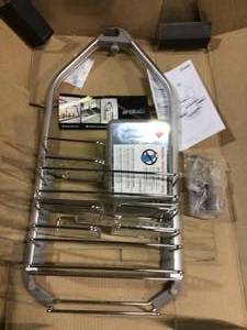 lot 69 image: Adjustable Over-The-Shower HeadDoor Caddy with Mirror in Aluminum and Stainless Steel by Artika (customer return) (see pictures) 
