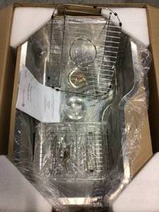 lot 84 image: Undermount Stainless Steel 32 in. Single Bowl Kitchen Sink with Drain, Strainer and Wire Basket by Glacier Bay (customer return) (see pictures) 