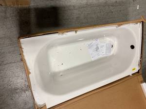 lot 106 image: Princeton 60 in. x 30 in. Americast Apron-Front Bathtub with Right Hand Drain by American Standard Damaged in the Corner See Pictures