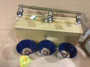 Orwell AB 3-Light Aged Brass Bath Light with Navy Blue Shade (customer return) (see pictures)&nbsp