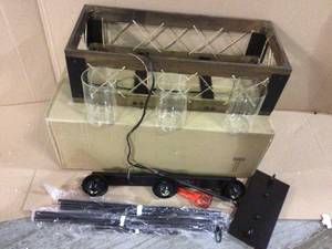 3-light 24 in. Modern Farmhouse Real Wood Box Kitchen Island Chandelier with Clear Glass Shades and Natural Ropes (customer return) (see pictures)&nbsp