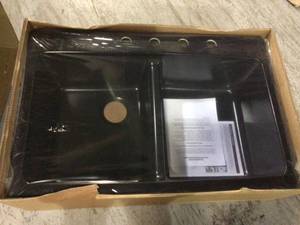 Waterbrook Dual Mount Composite Granite 33 in. 4-Hole Double Bowl Kitchen Sink in Black by Mont Blanc (customer return) (see pictures)&nbsp