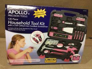135-Piece Home Tool Kit in Pink by Apollo (customer return) (see pictures)&nbsp