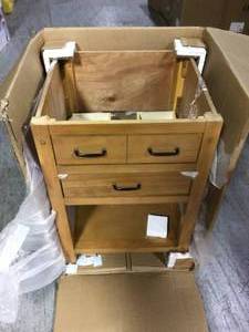 Avondale 24 in. Vanity Cabinet Only in Weathered Pine by Home Decorators Collection Customer Return See Pictures