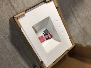 31 in. W x 22 in. D Engineered Marble Vanity Top in Snowstorm with White Single Trough Sink by Home Decorators Collection Customer Returns See Pictures