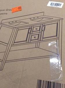 Sherway 49 in. W x 22 in. D Bath Vanity in Antigua Green with Marble Vanity Top in Carrara White with White Basins by Home Decorators Collection - slightly broken- see pictures&nbsp