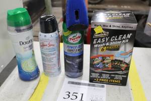 lot 351 image: Lot of (4) Chemicals  - Downey Sport, Turtle Wax Carpet Cleaner, ArmorAll Wash & Shine Kit, Sea Foam Spray