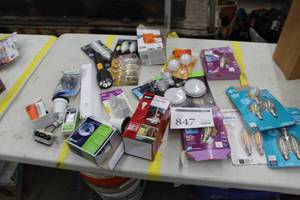 lot 847 image: Lot of (22) Electrical Supplies (in original packagin)  - Bulbs, Fixtures, Outlets