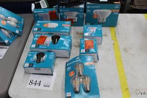 lot 844 image: Lot of (9) Light Bulbs (in original packagin)  - Various Sizes and Styles