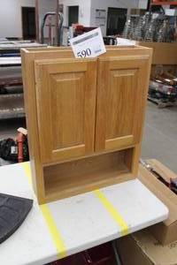 lot 590 image: Wood Bathroom Medicine Cabinet 2-door with Shelf 24Wx7Dx30H
