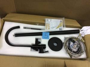 lot 5 image: 2-Handle 45.47 in. Freestanding Floor Mount Tub Faucet Bathtub Filler with Hand Shower in Brushed Bronze by AKDY (customer return) (see pictures) 