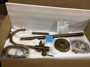 lot 43 image: Freestanding Floor Mount Tub Faucet Bathtub Filler with Hand Shower bronze customer return see pictures