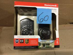 lot 60 image: Oil Rubbed Bronze Keypad Electronic Knob Entry Door Lock by Honeywell (customer return) (see pictures) 