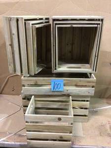lot 100 image: Nested Wood Crate Set in Weathered Gray (9-Pack) by Crate and Pallet (customer return) (see pictures) 