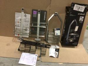 Adjustable Over-The-Shower HeadDoor Caddy with Mirror in Aluminum and Stainless Steel (customer return) (see pictures)&nbsp