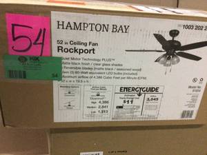 Hampton Bay Rockport 52 In. Led Matte Black Ceiling Fan (customer return) (see pictures)&nbsp