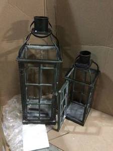 Oversized Natural Grey Farmhouse WoodMetal Lantern (Set of 2) (customer return) (see pictures)&nbsp