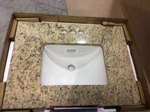 25 in. W x 19 in. D Granite Vanity Top in Giallo Ornamental with White Single Trough Sink (customer return) (see pictures)&nbsp