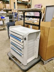 lot 2 image: MSRP $6600 Metro Flexline Critical Care Locking Crash Cart With Overhead Shelf, 6 Drawers Some WDivider Trays, Side Recess Storage Bins & Base Bumper Guard - Medical Grade Built To Last and NEVER RUSTS - Perfect For Mechanics Or Garage Too