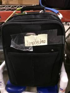 lot 6 image: MSRP $8000 Lympha Press Mini 201M - Treatment For Lymphadema, Lipedema & Veneous Stasis Ulcers Includes Machine, Hoses, Leg Sleeve W Hose Outlets(unable to confirm size), Pink Full Leg Compression Sleeve, Manual & Case Great Working Condition